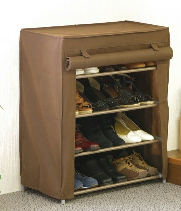 楽天市場 シューズラック 4段 下駄箱 カバー付き 玄関収納 シューズボックス エントランス ラック 収納 棚靴収納 スリッパ収納 ロールアップカーテン フクダクラフト 施主支給 家具ドキッ