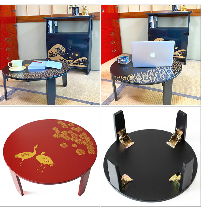 楽天市場】和風カフェテーブル 幅45cm 松鶴 漆器 うるし 漆塗り 手作り 