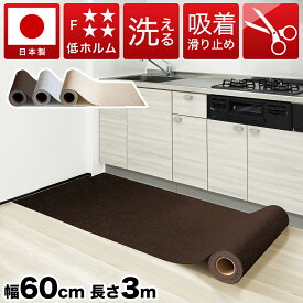 【6ヶ月保証付】【日本製】吸着 キッチンマット 幅60cm 長さ300cm 薄型 日本製 キッチン用 長さ3m 洗える ロールカーペット カーペット 防音 吸音 カーペット ラグ すべらず吸着 ウォッシャブル 無地 ペット カーペット ロール式 ロールマット 吸着マット 低ホルムアルデヒド