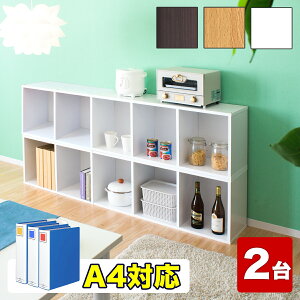 【期間限定 P2倍】【高40×2台セット】 カラーボックス 5列 2段 高さ80 幅170.5 A4 ダークブラウン ホワイト 本棚 スリム A4ファイル収納 A4サイズ キングファイル対応 書棚 本棚 オシャレ 2段棚 A4