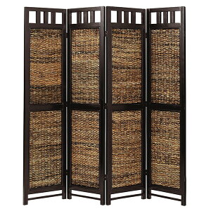 バナナリーフ スクリーン 4連Bnana leaf 天然素材のバナナリーフと 軽くて丈夫な籐の衝立 S404-4AT 送料無料 組立不要 Bnana 素材 軽い 丈夫 衝立 完成品