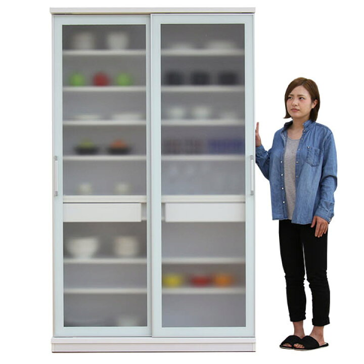 楽天市場】食器棚 引き戸 大川家具 120cm スライド扉式食器棚 大容量 