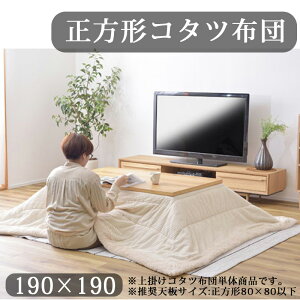こたつ コタツ 布団 正方形 190×190cm 省スペース こたつ掛け布団 ロータイプ用 80×80用 ホワイト 無地 ボア加工 暖かい 軽量 シンプル おしゃれ かわいい モダン 和室 洋室 ひとり暮らし 北欧