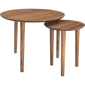 ネストテーブル　ツインテーブル　円形テーブルダブル　天然木ラバーウッド