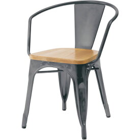 アームチェア　食卓椅子　アイアンチェア　ディスプレイチェア　スチール(粉体塗装)　天然木アッシュ　ブラック　シルバー※4脚購入はお値打ち♪（アソート可）