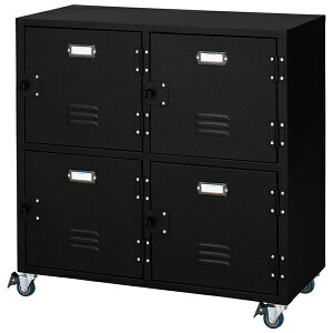 チェスト 4段 チェスト4D オフィスチェスト デスク袖 ロッカー風 ネームプレート ルーバーカット オフィス ハンマートーン スチール製 キャスター付 ブラック グリーン