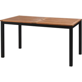 ダイニングテーブル　ガーデンテーブル　食卓机　長方形　幅140cm　天然木(ユーカリ)　オイル仕上　アルミ(粉体塗装)　アジャスター付　ブラック　グレー　組立品