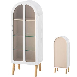 コレクションシェルフ ラック アーチ型 棚 収納 フィギュアケース ガラス ナチュラル ガーリー 北欧 木製 グッズ オタク 推し活 ブラック ホワイト