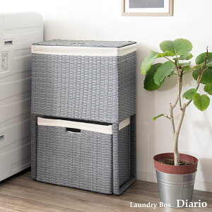 ランドリーボックス ダストボックス 収納箱 脱衣室 2段分別 ポリエチレン、スチール(粉体塗装)綿 ダークブラウン アイボリー ブルー 完成品