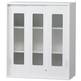 ガラス3枚引き戸書庫 上置き 3枚扉 引き違い書庫 スチール書庫 収納庫 配送条件選択あり 国産 壁面書庫 キャビネット オフィス収納 完成品 オフィス家具市場オリジナル製:HCBシリーズ W900xD450xH1050 HCB-SHG3U-K 新品 オフィス家具