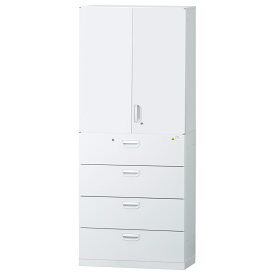 ≪セット商品≫ HCB-SRSU+SL4D-SET スチール書庫 キャビネット 収納 完成品 両開き書庫+ラテラル4段+ベース 戸棚 書棚 オフィス家具市場オリジナル:日本製 W900×D450×H2160 ホワイト 車上お渡し/時間指定不可 オフィス家具市場オリジナル製 HCB-SRSU-SL4D-SET-K 新品