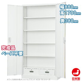 両開き書庫 H1790タイプ 浅型 キャビネット 書庫 収納 完成品 引出し付き 戸棚 書棚 オフィス家具市場オリジナル製:HCB-TSシリーズ W880xD380xH1790 新品 オフィス家具