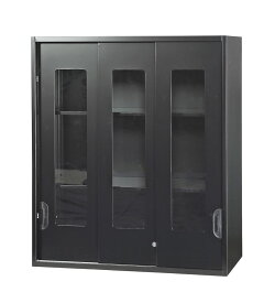 ガラス3枚引き戸書庫 上置き 3枚扉 引き違い書庫 スチール書庫 収納庫 配送条件選択あり 国産 壁面書庫 キャビネット オフィス収納 完成品 オフィス家具市場オリジナル製:HCBシリーズ W900xD450xH1050 HCB-SHG3U-B-K 新品 オフィス家具