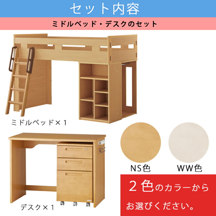 楽天市場】【組立・設置致します】【ミドルベッド・デスクセット】2点 