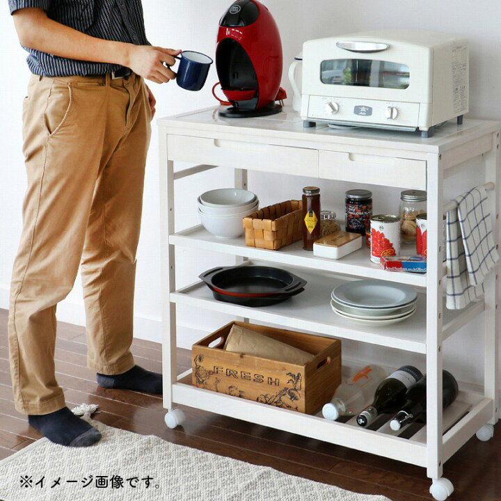 楽天市場】キッチンワゴン ワイド タイルトップ 耐熱 収納ボックス 