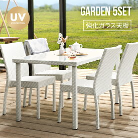 ガーデン テーブル セット 5点セット ラタン調 ガーデンテーブルセット ダイニングテーブルセット 椅子×4、テーブル×1 ホワイト グレー ダークブラウン 庭用 机