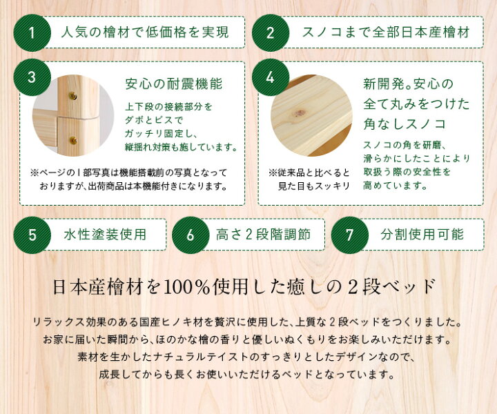 楽天市場】【ハロウィン☆9%OFFクーポン配布中】【国産檜100%使用/コンパクト】ひのき二段ベッド KUSKUS4 Short(クスクス4 ショート) 2段ベッド 二段ベット 2段ベット ロータイプ 耐震 子供用ベッド おしゃれ 子供部屋 (大型) : 家具のわくわくランド 楽天市場店 楽天市場】【ハロウィン☆9%OFFクーポン配布中】【国産檜100%使用/コンパクト】ひのき二段ベッド KUSKUS4 Short(クスクス4 ショート) 2段ベッド 二段ベット 2段ベット ロータイプ 耐震 子供用ベッド おしゃれ 子供部屋 (大型) : 家具のわくわくランド 楽天市場店