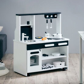 【組立品/ワイドタイプ/ボウル＆シール付】お店屋さんにもなる ままごとキッチン core+(コアプラス) モノトーン Monotone 木製 お店屋さんごっこ ままごとセット ごっこ遊びトイ レジスター キャスター付き わくわくランド