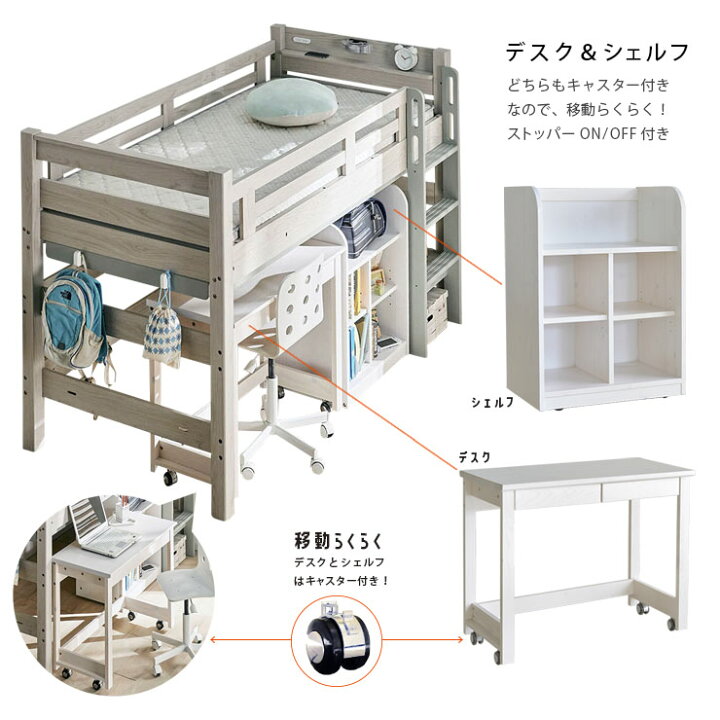 楽天市場】【特許構造】宮付き ロフトベッド eeny(イーニー) Low desk+ 