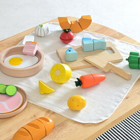 【充実の15点セット/さくさく切れるマジックテープ仕様】フードセット ままごと おままごと グッズ 木製 セット 食材 調理器具 おもちゃ オモチャ かわいい 家事 子ども キッズ coromo(コロモ)