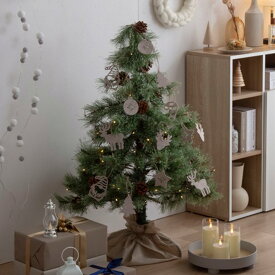 【割引クーポン配布中】クリスマスツリー H120cm LEDライト付き ヌードツリー オーナメントセット Chalon(カロン) ツリー オーナメント 飾り イルミネーション 電池式 単3 LED 麻 針金 もみの木 松ぼっくり おしゃれ 北欧 モダン クリスマス