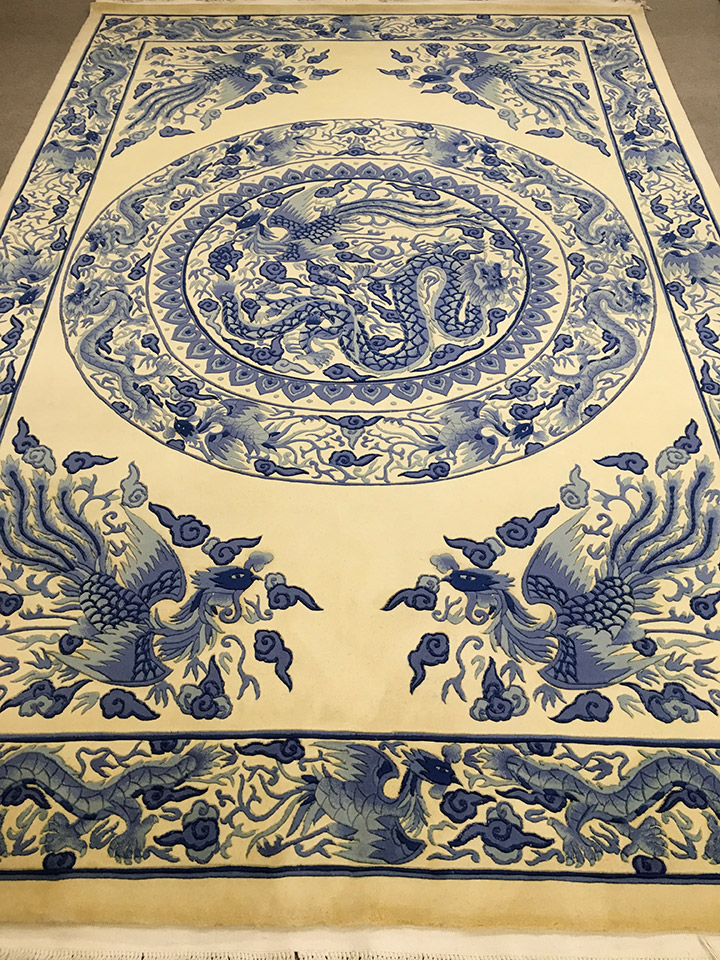 【中国段通 ウール 約3畳用】「龍」絨毯(じゅうたん)・カーペット・ラグ・毛(ウール)100%・約182×276cm・120段・ブルー系 |  カーペット　ギャッベ　家具の中西