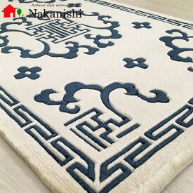 【中国段通 シルク 玄関マット】「ハク」絨毯(じゅうたん)・カーペット・ラグ・絹(シルク)100%・約51×82cm・120段・アイボリー系