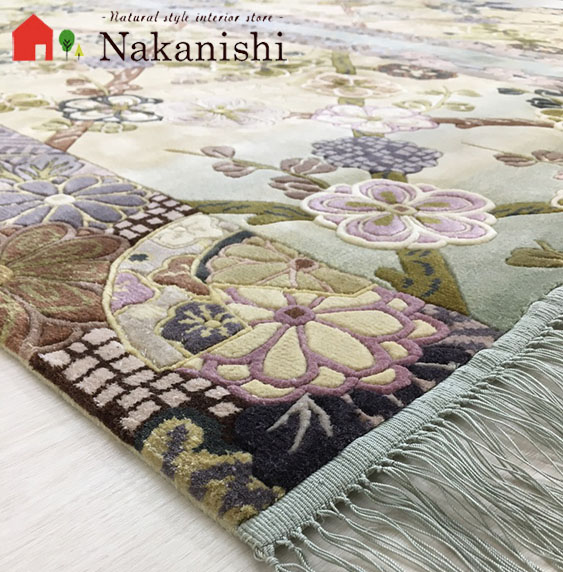「晴れの日」絨毯(じゅうたん)・カーペット・ラグ・絹(シルク)100%・約168.5×246.5cm・120段・ゴールド