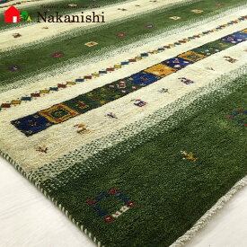 【ギャッベラグ 約3畳 約198×242cm 11806】GABBEH・ギャッペ(ギャべ)・イラン製・カーペット・ラグ・絨毯(じゅうたん)・グリーン系