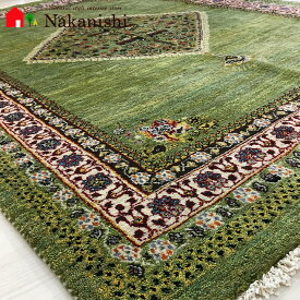 【ギャッベラグ 約160×222cm 奇跡の輝き】GABBEH・ギャッペ(ギャべ)・イラン製・カーペット・ラグ・絨毯(じゅうたん)・グリーン系