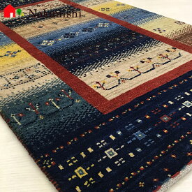 【ギャッベラグ accomplish 成し遂げる】GABBEH・ギャッペ(ギャべ)・イラン製・カーペット・ラグ・絨毯(じゅうたん)・約83×139cm・ネイビー・マルチカラー