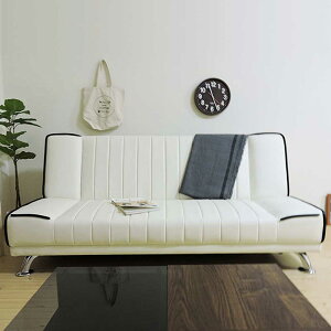 ソファ 3人用ソファ ソファベッド リクライニング 2WAY ロータイプ PVC レザー 革皮 ベッド時 シングル 脚部 天然木 3段階 座面 ブラック ホワイト シルバー脚 ウレタンフォーム Sバネ 北欧モダ