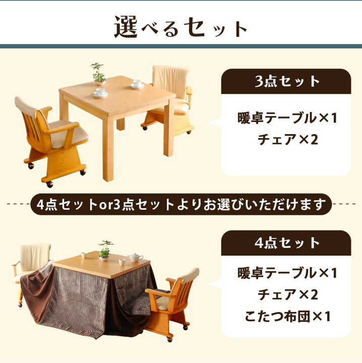 楽天市場】こたつ セット 3点セット 正方形 85×85 ハイタイプ こたつ 