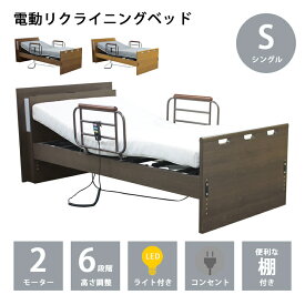 電動ベッド シングル ベッドフレーム 2モーター 電動リクライニングベッド ベッド 介護ベッド LED照明 コンセント 高さ調整 6段階調整 リクライニングベッド おすすめ サイドガード フレームのみ ベット ブラウン