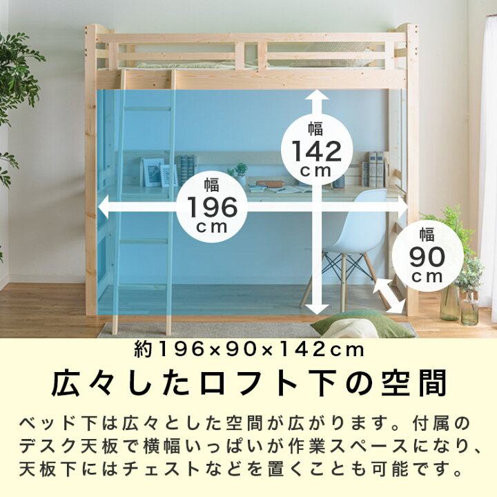 楽天市場】ロフトベッド ハイタイプ 机付き 子供 宮付き はしご付き 