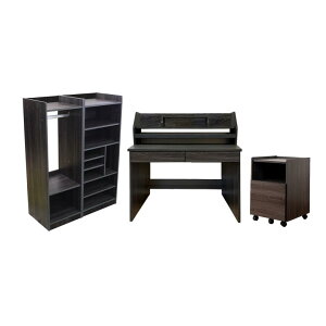 学習デスク 学習机 勉強机 5点セット デスクセット 木製 子供 シェルフ ハンガーラック セット コンパクト 引出し付き 収納 子供用 子供部屋 足元収納 スライドレール 白 ホワイト ブラック