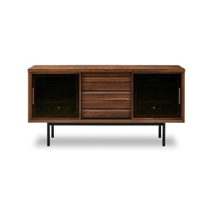 キャビネット 幅160cm おしゃれ シンプル モダン 北欧 リビング収納 扉付き 高級感 国産 日本製 サイドボード 160 スチール脚 アイアン 引戸 引出し ウォールナット ブラウン 木製 開梱設置 ル