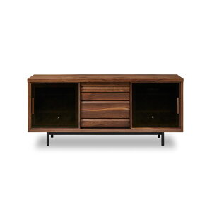 キャビネット 幅160cm おしゃれ シンプル モダン 北欧 リビング収納 扉付き 高級感 国産 日本製 サイドボード 160 スチール脚 アイアン 引戸 引出し ウォールナット ブラウン 木製 開梱設置 ル