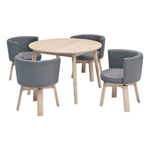 ダイニング5点セット 円卓 円形 ダイニングテーブル 丸型 105cm 4人掛け 4本脚 回転チェア ダイニングチェア 4脚セット 回転イス 肘付き 木製 木目調 ダイニングテーブルセット 北欧 カフェ風