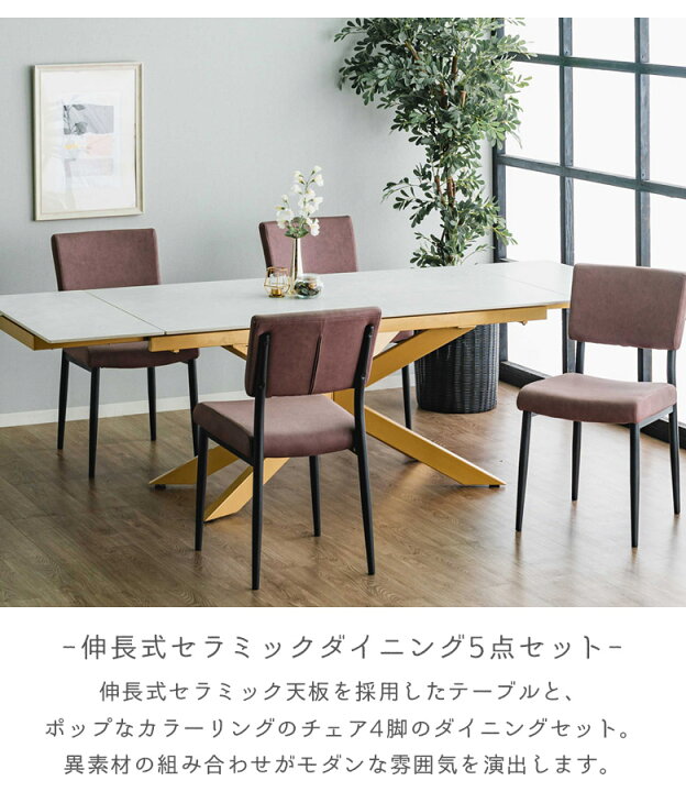 ダイニング5点セット 天板伸縮タイプ ダイニングテーブル ダイニング 