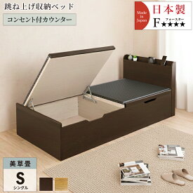 【エントリーで最大100％ポイントバック】　跳ね上げ 畳ベッド シングル 宮付き 本体ブラウン 大容量 収納ベッド セキスイ美草畳 国産畳 バネ式 コンセント付 カウンター 日本製 跳ね上げ式 大容量収納 収納付きベッド ベッド 収納 跳ね上げベッド #21 赤富士