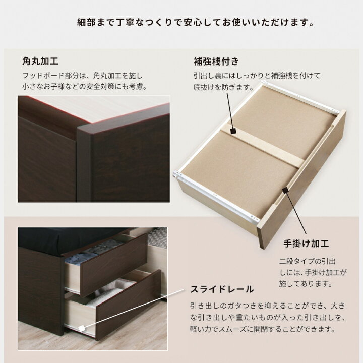 楽天市場】収納付きベッド ベッドフレーム 幅140cm ダブル 日本製 5杯 