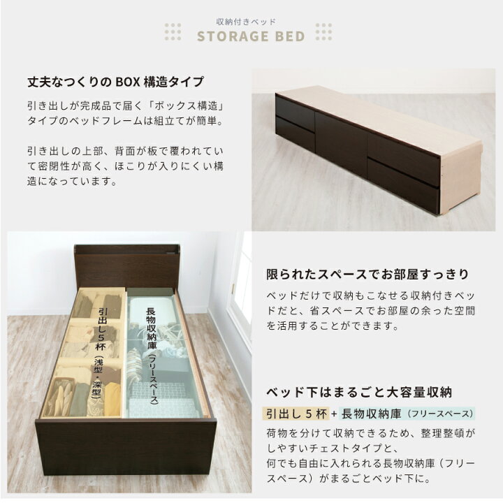 楽天市場】【マットレス付きベッド】マットレス付き限定 収納付き 