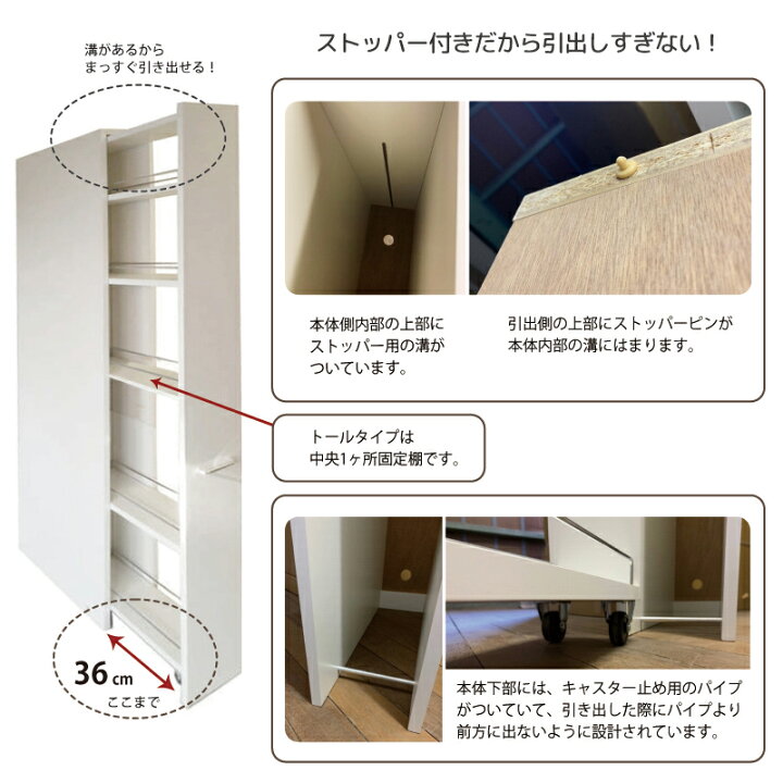楽天市場】隙間収納 キッチン 洗面所 スライドストッカー 引き出す  
