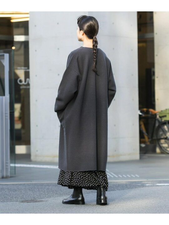 カグレ かぐれ 美品 ノーカラー ニットコート ウール 麗しい ロング丈 