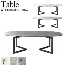 リビングテーブル センターテーブル ローテーブル 机 つくえ 楕円形 オーバル スチール脚 大理石柄天板 白 灰色 幅110cm CH-0619