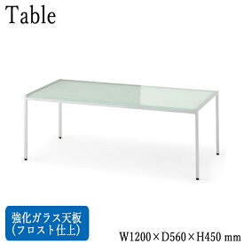 センターテーブル ローテーブル 角型天板 強化ガラス フロスト仕上 角スチール脚 アジャスター付 業務用 W120cm D56cm H45cm シルバー CS-0145