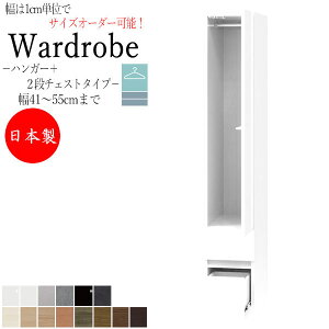 【室内搬入サービス付】 【日本製】 ワードローブ コート掛け ハンガーラック 幅41〜55cm 片開 扉 ハンガー+2段チェストタイプ 国産 サイズオーダー FZ-0337