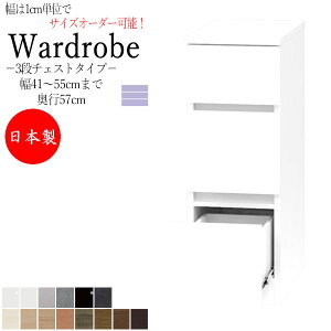 【室内搬入サービス付】 【日本製】 チェスト 引出 たんす 洋服収納 小物収納 幅41〜55cm 奥行57cm 3段タイプ 国産 サイズオーダー FZ-0355