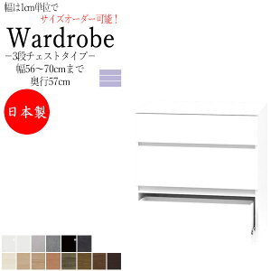 【室内搬入サービス付】 【日本製】 チェスト 引出 たんす 洋服収納 小物収納 幅56〜70cm 奥行57cm 3段タイプ 国産 サイズオーダー FZ-0357